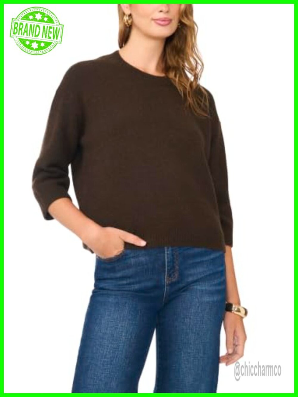 Vince Camuto Elbow Length Sleeve Crew Neck Sweater